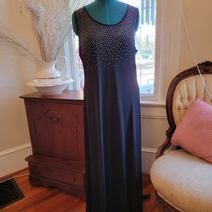 Carmen Marc Valvo Black Silver Maxi Dress XL